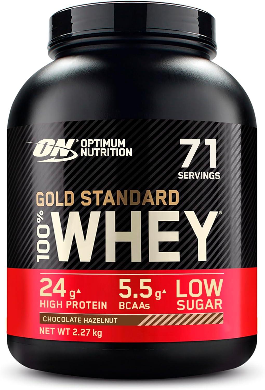 Optimum Nutrition Gold Standard Whey Muscle Building and Recovery Protein Powder With Naturally Occurring Glutamine and Amino Acids, Chocolate Hazelnut, 71 Servings, 2.27kg, Packaging May Vary