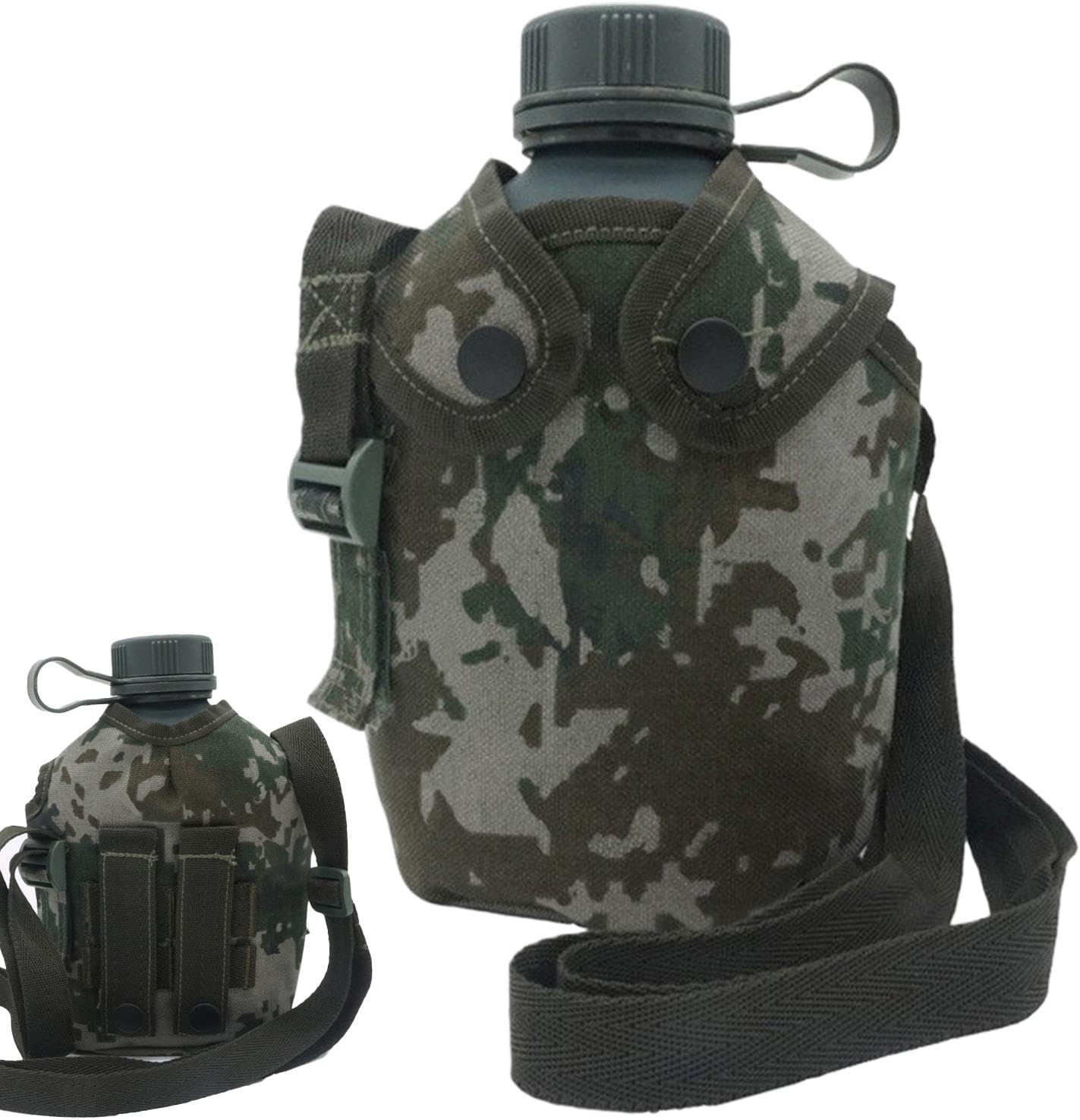 Water Bottle Cup, Camouflage Sports Hydration Flask, Insulated Beverage Container, 1l Capacity, Convenient Carry Strap for Hiking, Camping & Outdoor Adventures, Green/Black