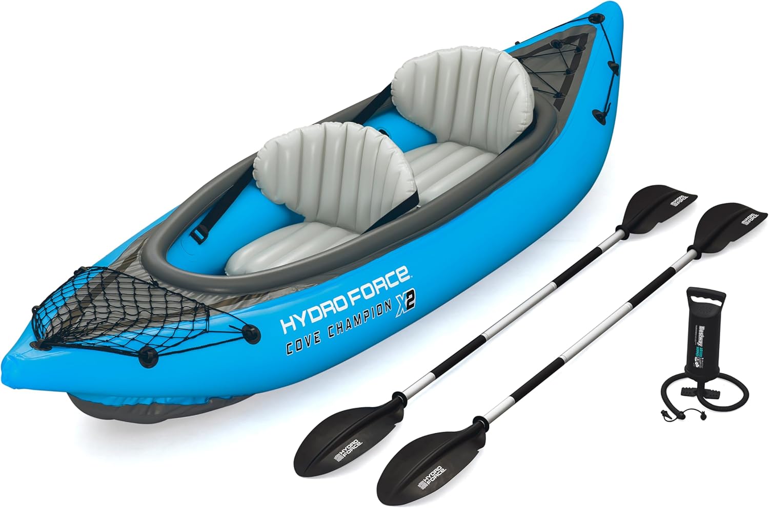Bestway | Hydro-Force Cove Champion X2 Kayak| Inflatable Boat Set with Hand Pump, Paddles, Seats, Fins and Storage Bag | Two Seater