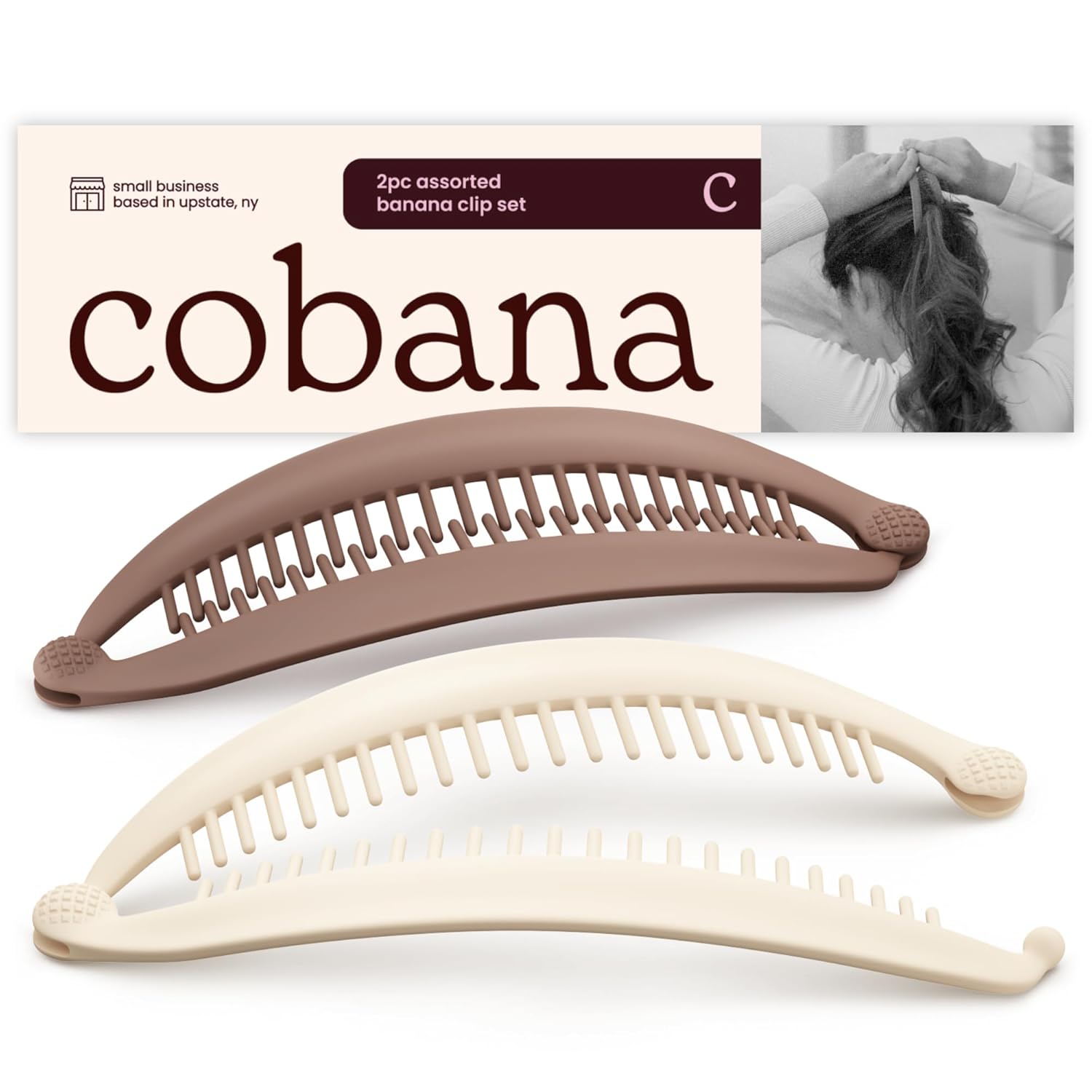 Cobana Banana Clip Hair Clips - Volumizing Hair Claw Clips & Hair Styling Accessories for Thick & Thin Hair - Large 6'' Set of 2 (Neutral)