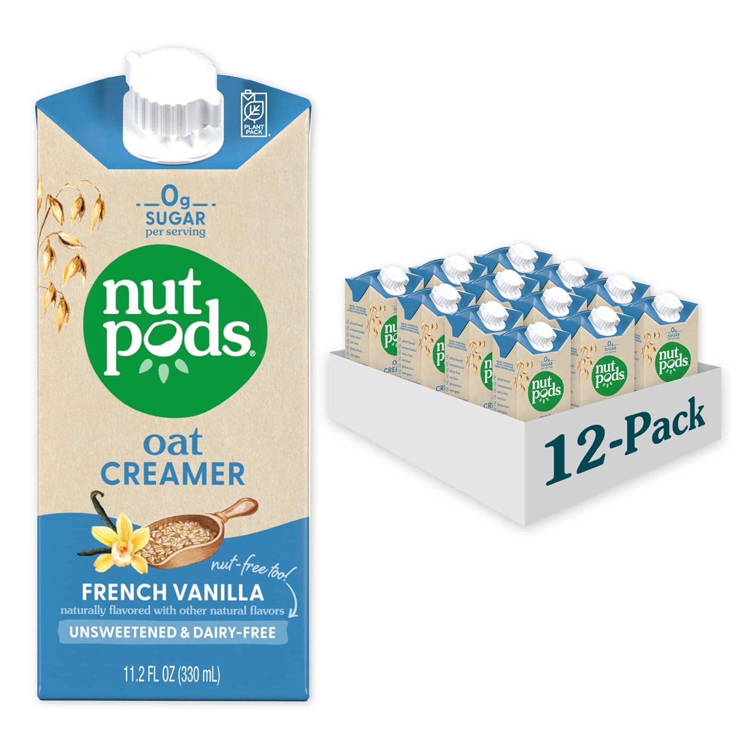 nutpods Oat French Vanilla Creamer - Unsweetened Oat Milk Creamer - Nut-Free Non Dairy Creamer - Keto, Gluten Free, Non-GMO, Vegan, Sugar Free, Kosher (12-Pack)