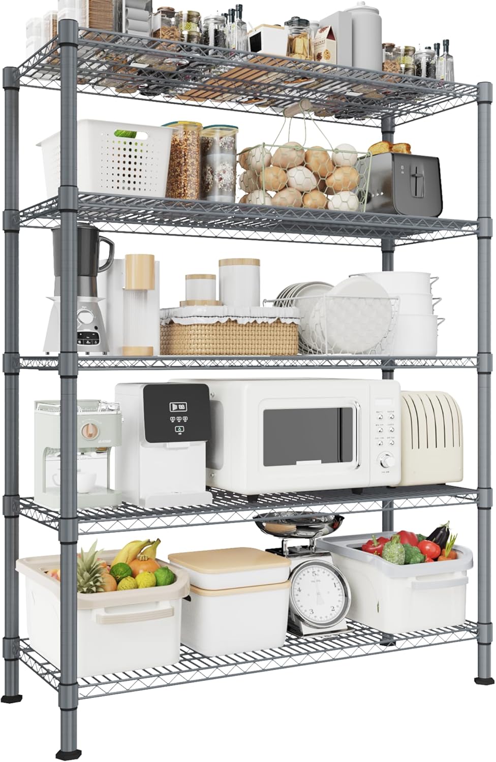 Land Guard 5 Tier Storage Racks and Shelving - 48" L x 20" W x 72" H Heavy Steel Material Pantry Shelves - Each Unit Loads 350 Pounds Wire Shelf, Suitable for Warehouses, Closets, Kitchens…