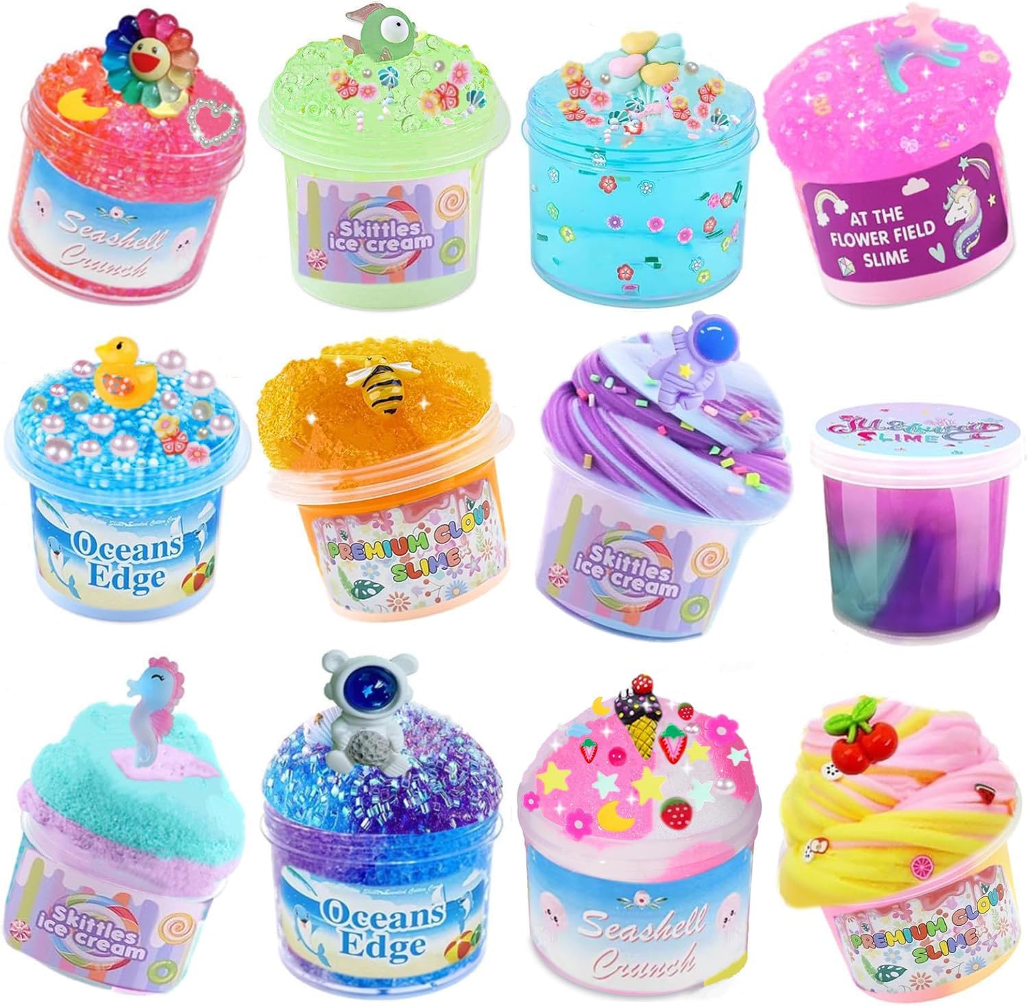 Crunchy Slime Set 12 Packed for Kids,Super Soft and Non-Sticky Stress Relief Clear Slime Kit Toy,DIY Butter Slime Party Favor for Girls & Boys Goodie Bags Stuffers Chritmas Gifts