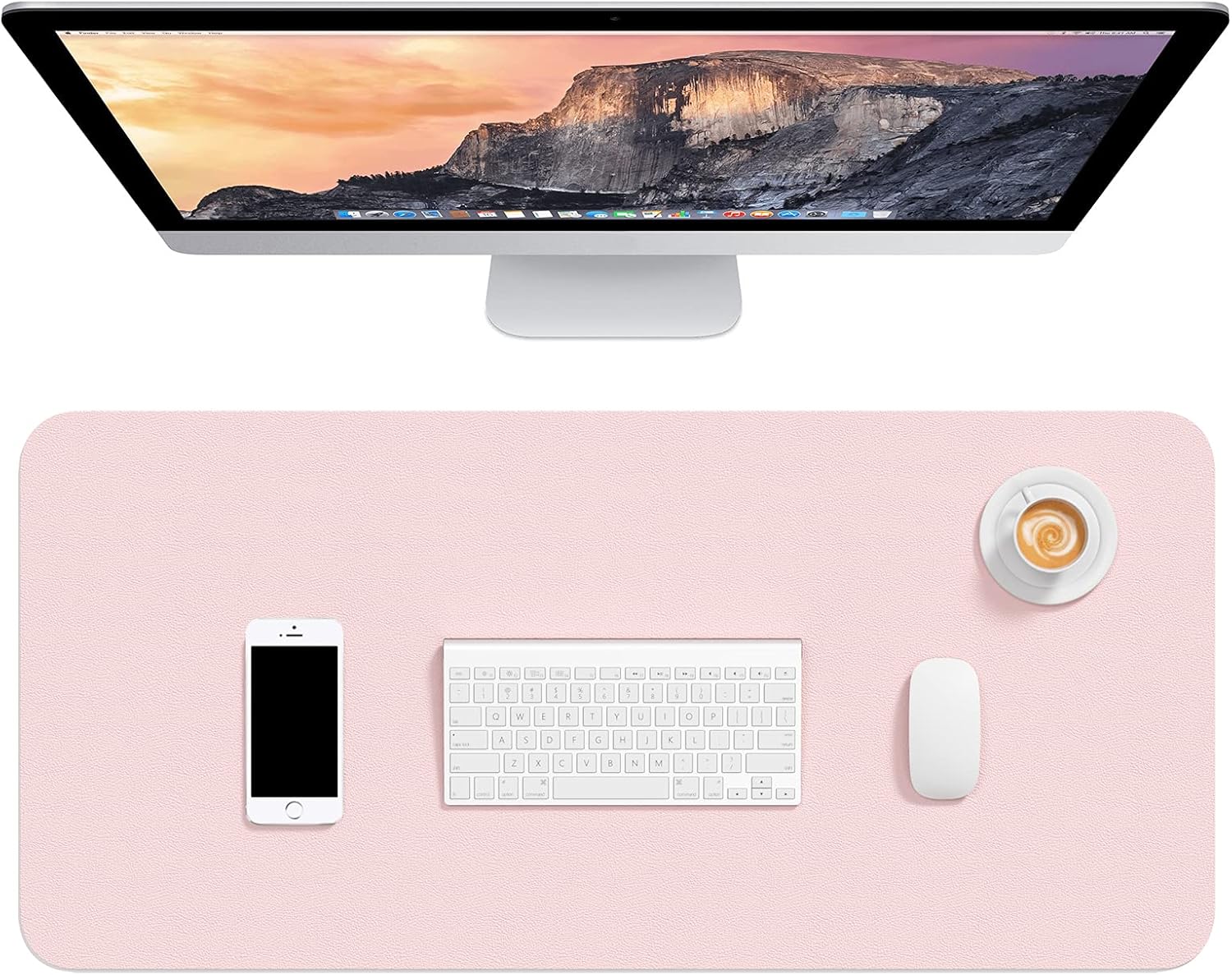 Hsurbtra Desk Pad, 30" x 14" PU Leather Desk Mat, XL Extended Mouse Pad, Waterproof Desktop Blotter Protector, Non-Slip Ultra Thin Large Laptop Keyboard Writing Mat for Office Home, Pink