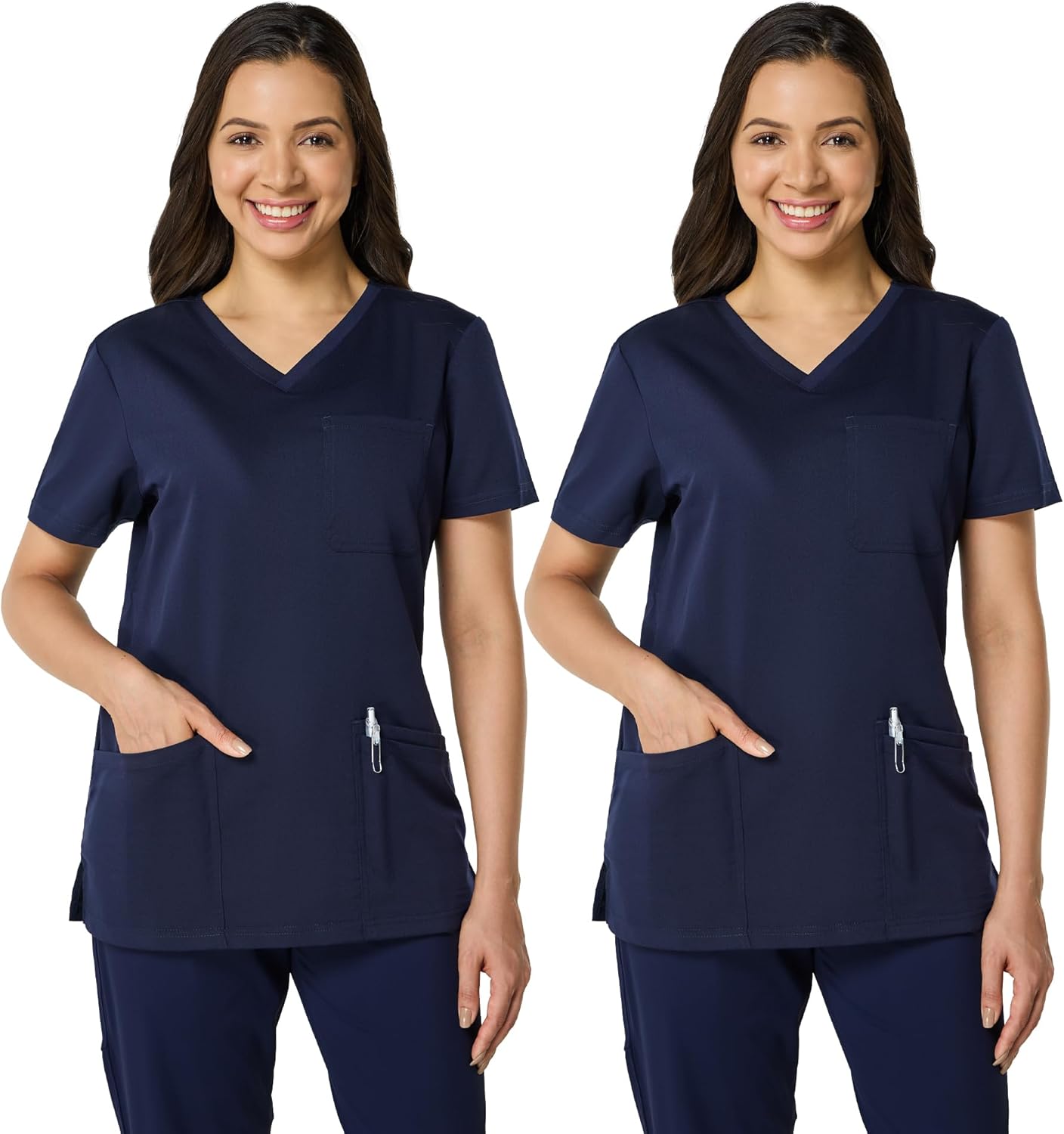 2 Pack Women Scrubs Tops Workwear Soft Stretch V-Neck 3 Pockets