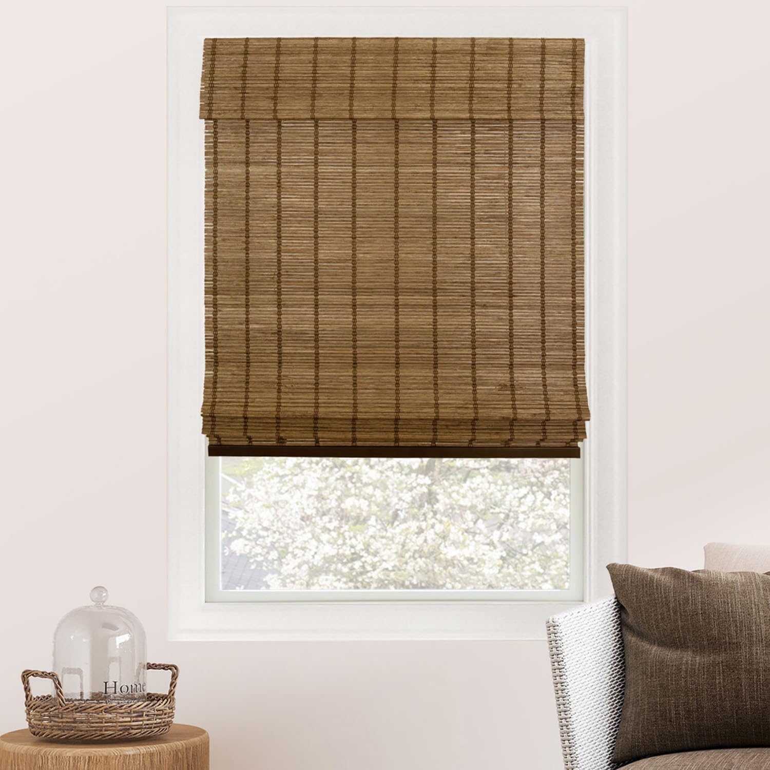 CHICOLOGY Bamboo Roman Shades - Designer Eco-Friendly Light Filtering Window Blinds, Ideal for Home & Patio, Premium Quality, Elk Brown, 35" W X 64" H