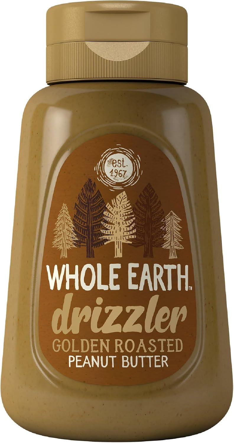 Whole Earth Drizzler Golden Roasted Peanut Butter, Super Smooth Squeezy Runny Nutty Spread Made with 100% Peanuts, All Natural Ingredients, No Added Sugar, Gluten Free, Vegan Friendly – 320g