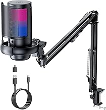 Gaming USB Microphone for PC: Computer Condenser Mic with Boom Arm - Recording Accessories for Gamer - Podcast Microphone Kit for Streaming