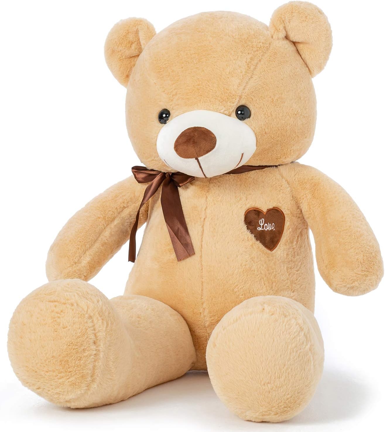 Giant Teddy Bear Big Teddy Bear Large Stuffed Animal Toy Plush Teddy Doll With Love Heart and Ribbon (31.5 Inches/80cm, Light Brown)