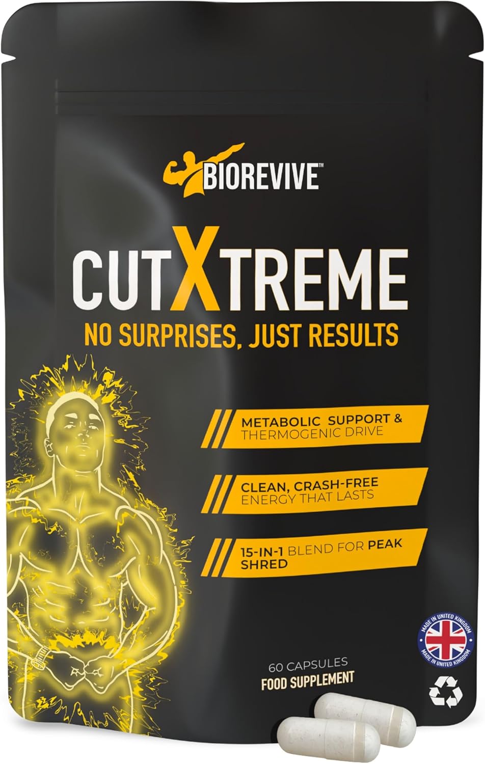 BioRevive Cut Xtreme Thermogenic Fat Burner – New Formula Vegan 780mg Capsules with L-Carnitine, Green Tea, B Vitamins & Caffeine for Energy, Focus & Metabolism Support, Pre-Workout Supplement