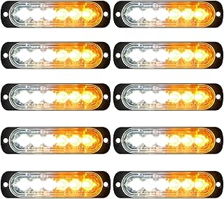 EEEKit 10 Pack LED Emergency Strobe Lights, Amber White 6 LED Strobe Warning Emergency Flashing Light Caution Construction Hazard Light Bar for Car Truck Van Off-road Vehicle ATV SUV Surface Mount