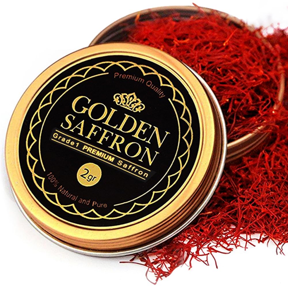 Golden Saffron, Finest Pure Premium All Red Saffron Threads, Grade A+ Super Negin, Non-GMO Verified. For Tea, Paella, Rice, Desserts, Golden Milk and Risotto (2.0 Grams)