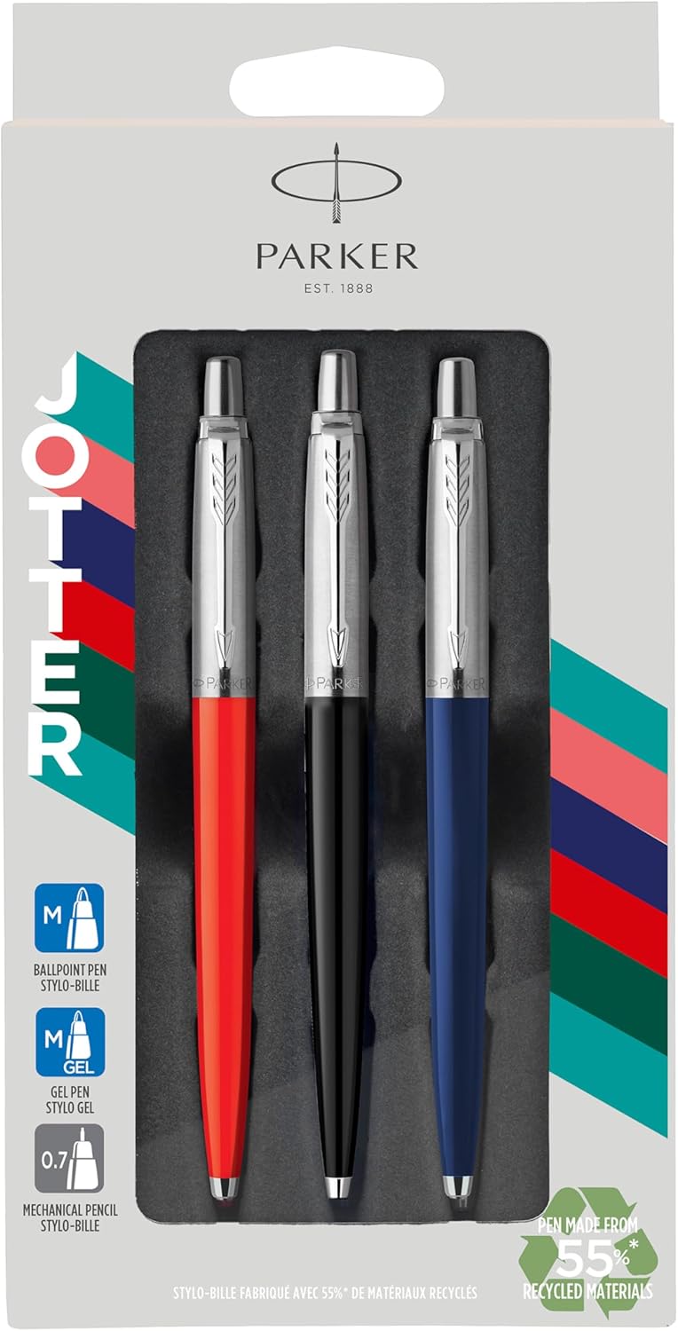 PARKER Jotter Originals Trio Pen Gift Set | Ballpoint Pen, Gel Pen & Mechanical Pencil | Made From 55% Recycled Materials* | Perfect Graduation & School Gifts