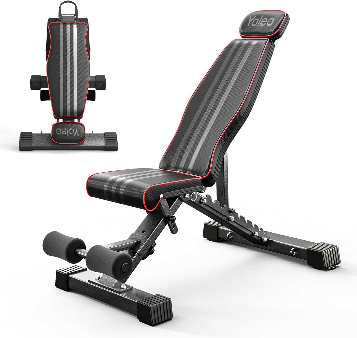 Yoleo Adjustable Foldable Weight Bench with Extended Head and Spine Support, 300KG/660LB Fast Folding Incline Decline Flat Bench for Home,Workout, Gym