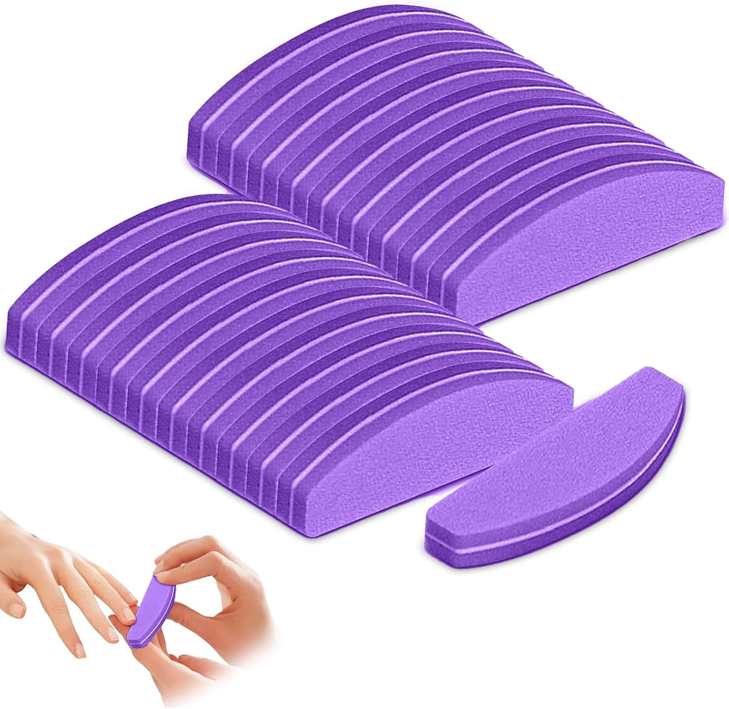 Nail Buffer, 20 Pcs Nail Buffer Blocks Nail Files Buffing Block Half Moon Buffer Sanding Block for Acrylic and Gel Nails Sanding Smoothing Shaping Buffing, Home Or Salon Use, 100/180 Grit (Purple)