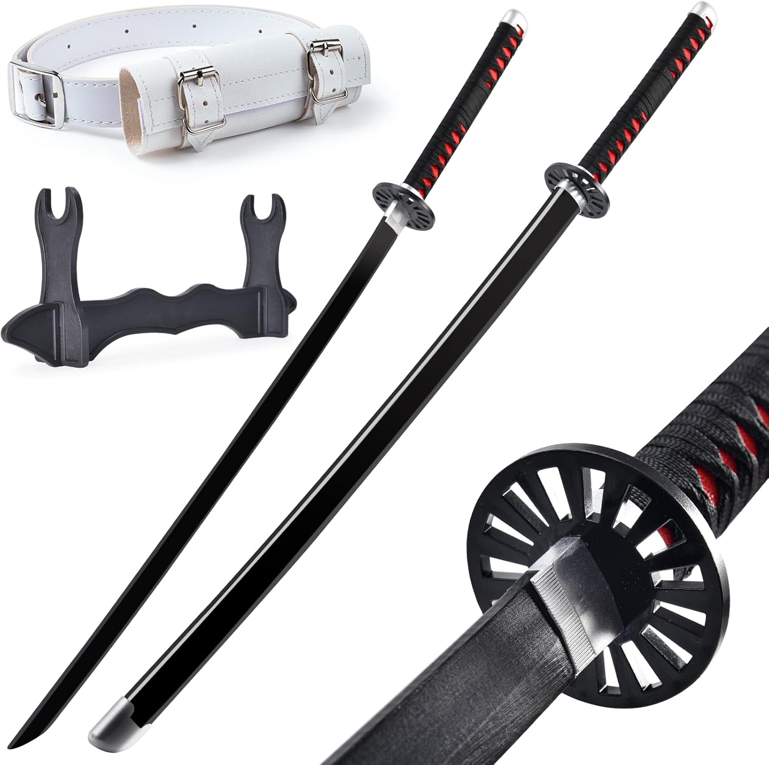 Demon Slayer Sword 41inch,with Display Stand and Belt, Rengoku Sword/Tanjiro Sword/Zenitsu Sword/Anime Original Texture,for Demon Slayer Cosplay and Collection,Various Styles Available