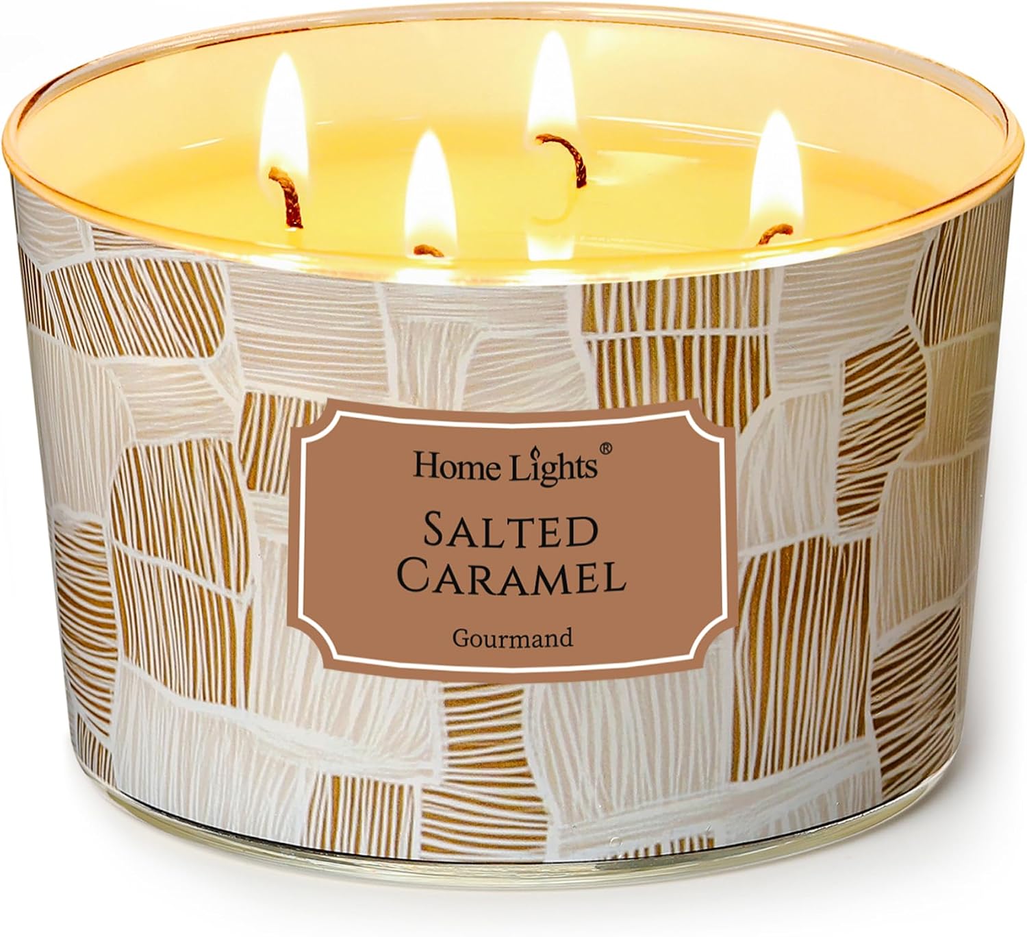 Home Lights Soy Wax Candles for Home Scented, 4-Wick Candles in Salted Caramel Scented, Rustic Modern Aromatherapy Candles Gift for Parties, Relaxing, 18oz