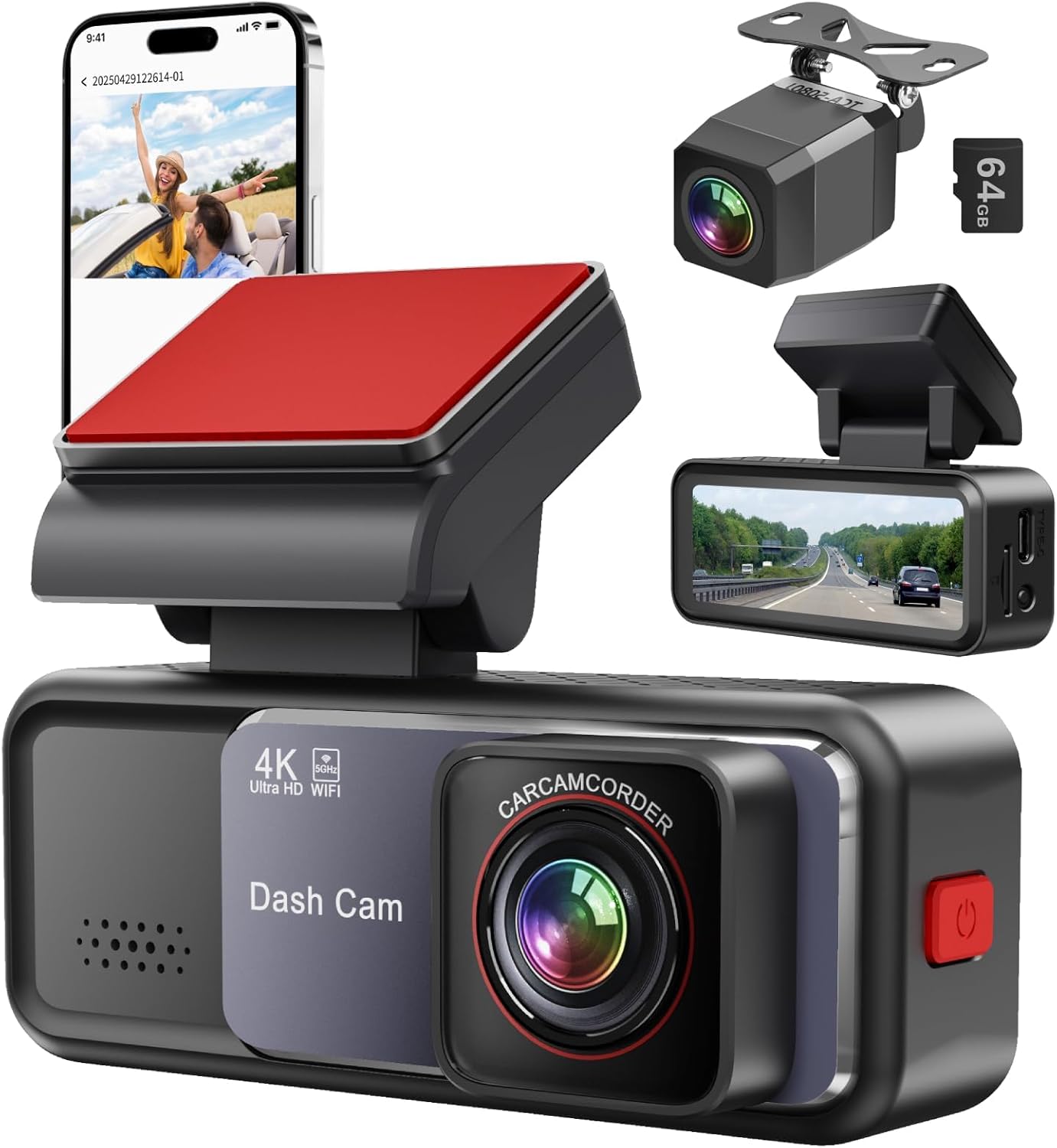 Dash Cam, 4K+2K Full HD Dash Cam Front and Rear, Dash Camera for Cars with Built-in 5GWiFi, 3.2” IPS Screen Dashcam, with 64GB Card, Night Vision, Loop Recording, G-Sensor, Parking Mode