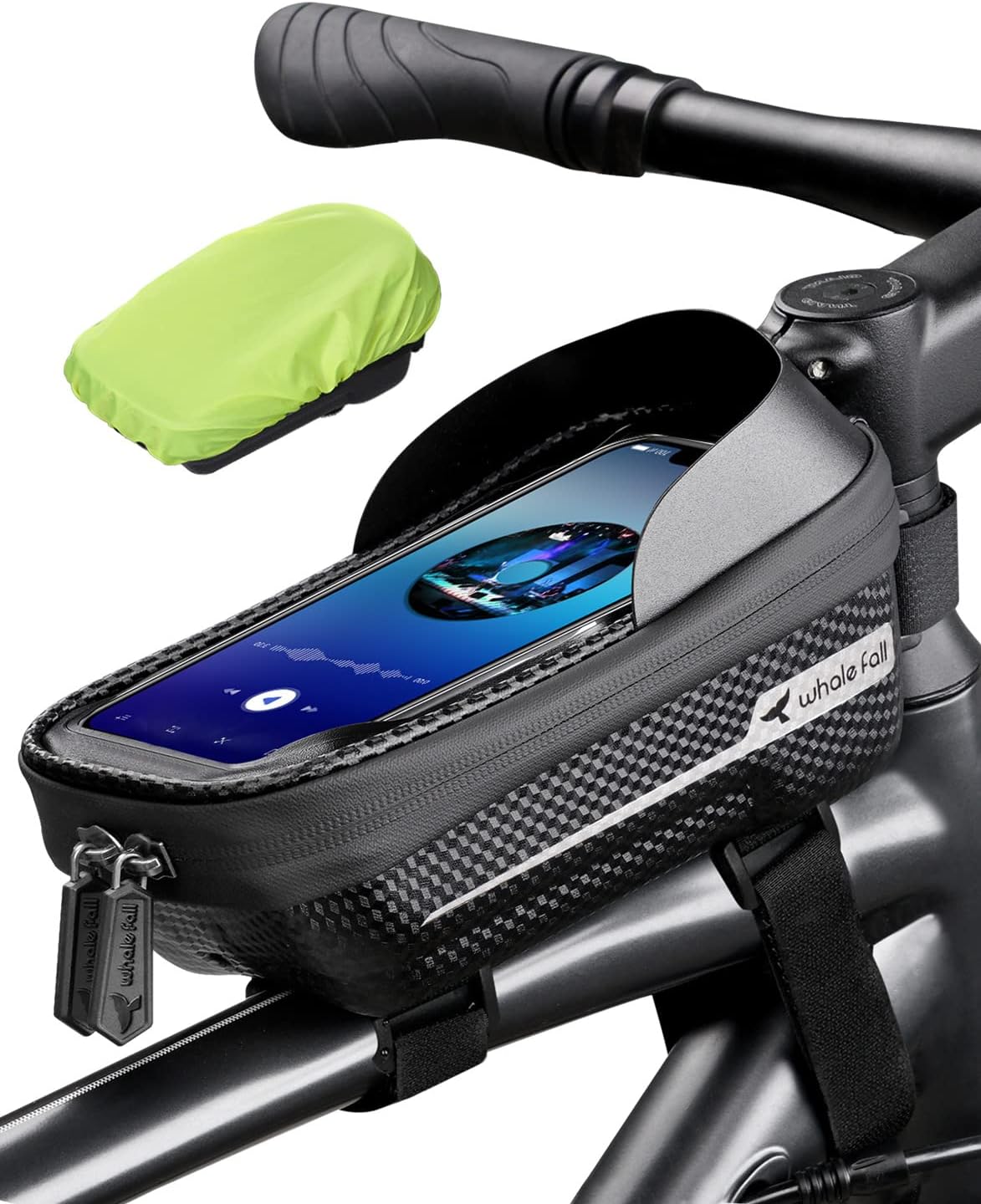 whale fall Hard Casing Bike Bag, Never Deform, Waterproof Bike Phone Holder with 0.25mm Sensitive TPU Touch-Screen, Bicycle Accessories, with Rain Cover for Phones under 6.9''