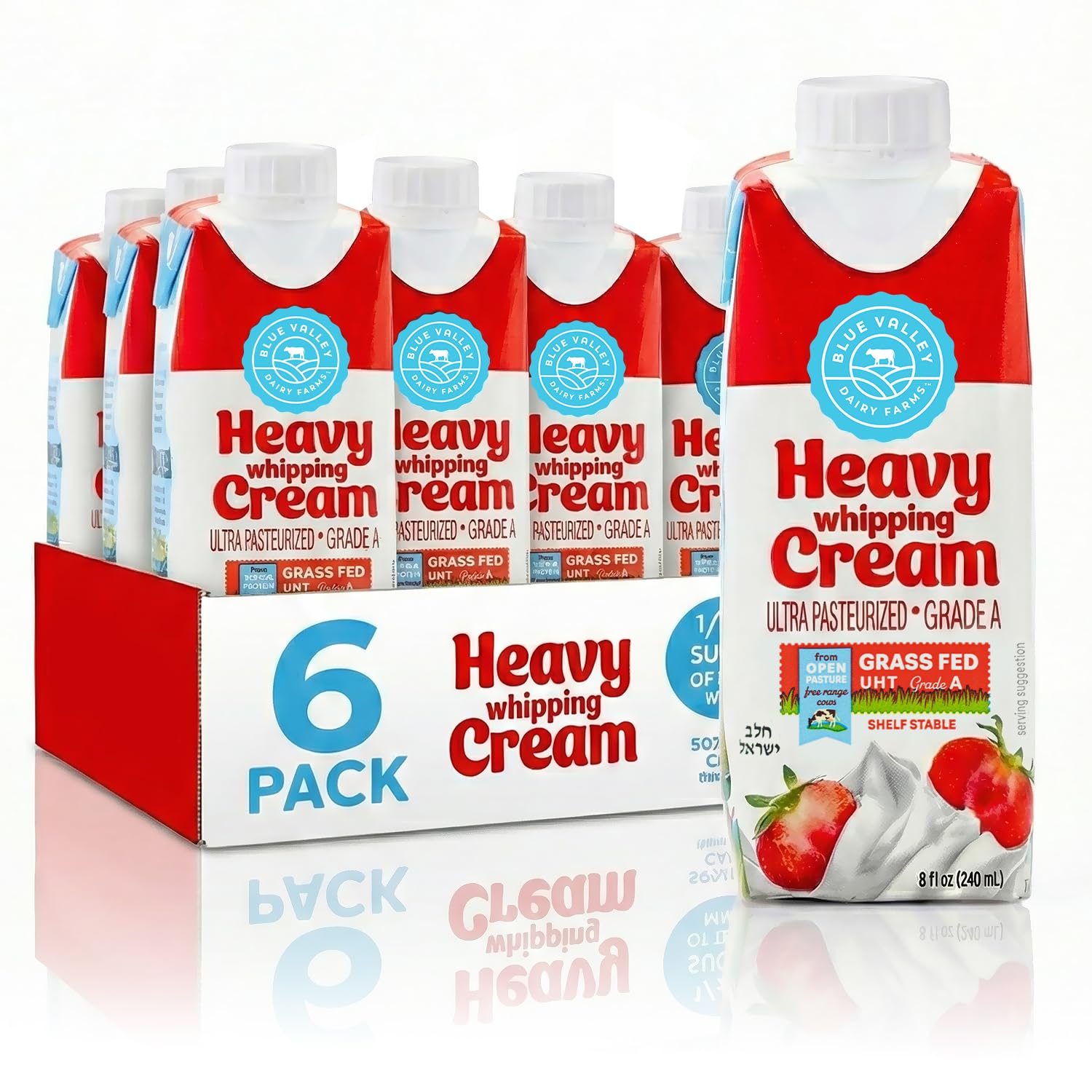 Blue Valley Heavy Whipping Cream – 8Fl Oz Shelf Stable Ultra-Pasteurized Heavy Cream – Kosher and Ideal for Desserts, Cooking