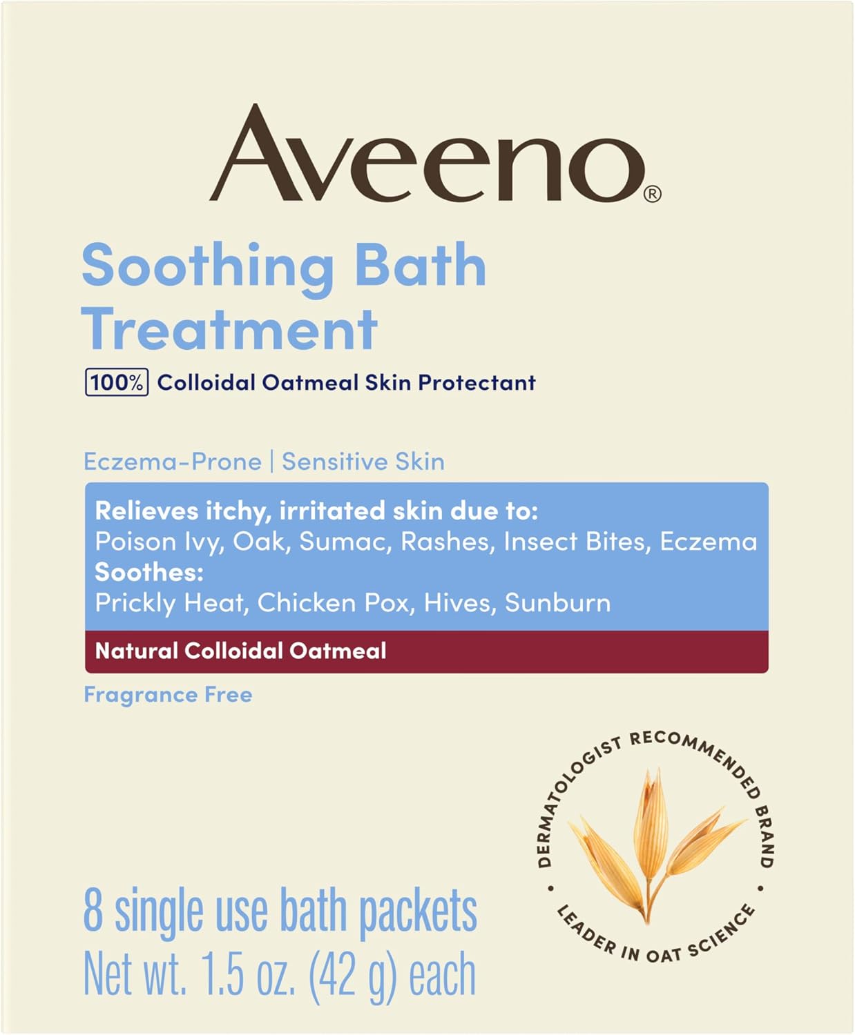 Aveeno Soothing Bath Treatment, Fragrance-Free, 8 Ct