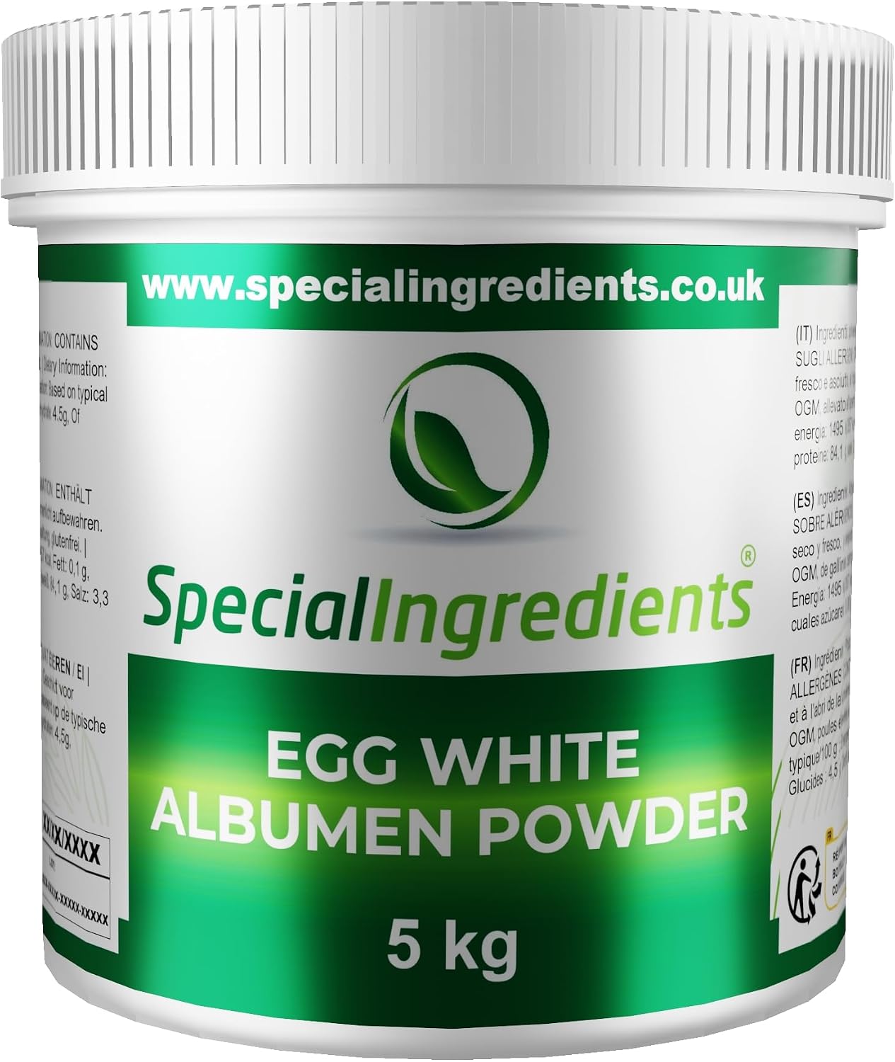 Egg White Albumen Powder 5kg - Premium Quality Free Range Suitable for Vegetarians, Non-GMO, Gluten Free – Recyclable Plastic Container