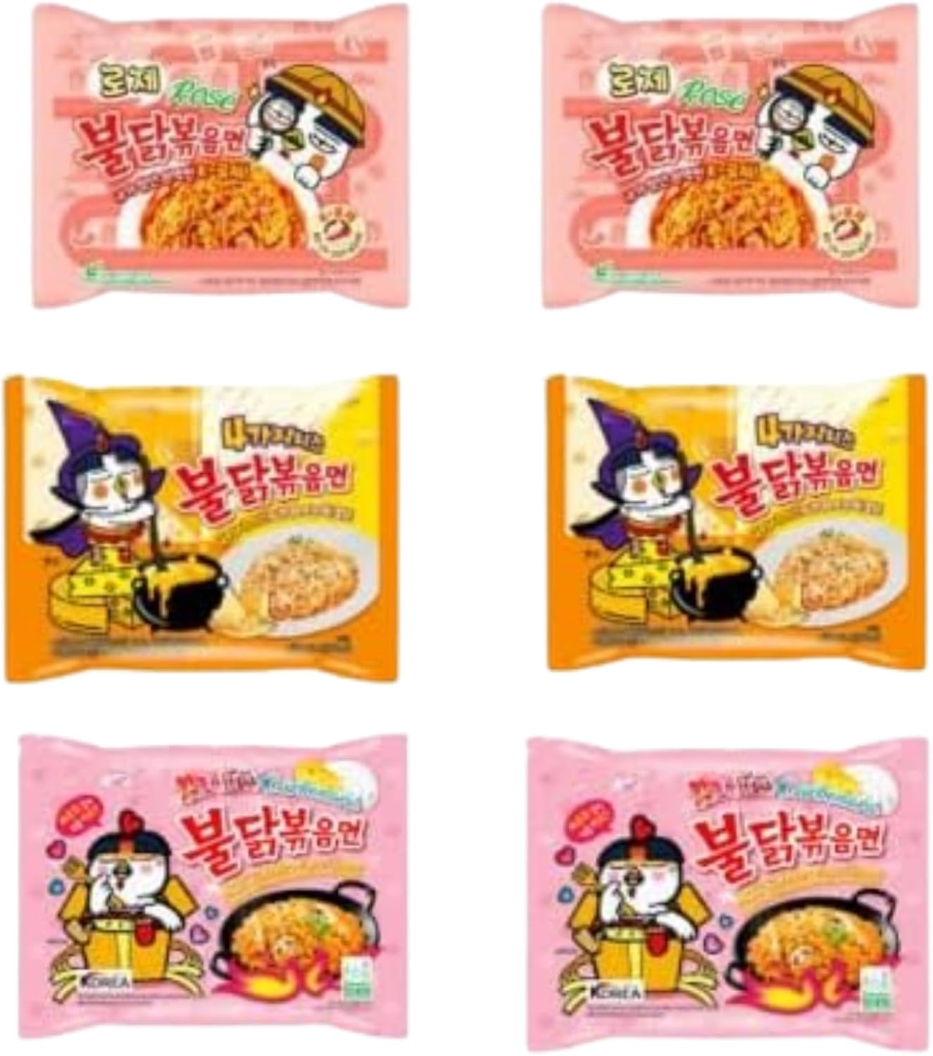 Korean Instant Noodles Spicy Ramen | Hot & Spicy Korean Street Food | Quick Snack Instant Meal |Ramen Made in Korea Asian Food Lover Favorite (6Pack Rose, CreamCarbonara & CheezQuattro)