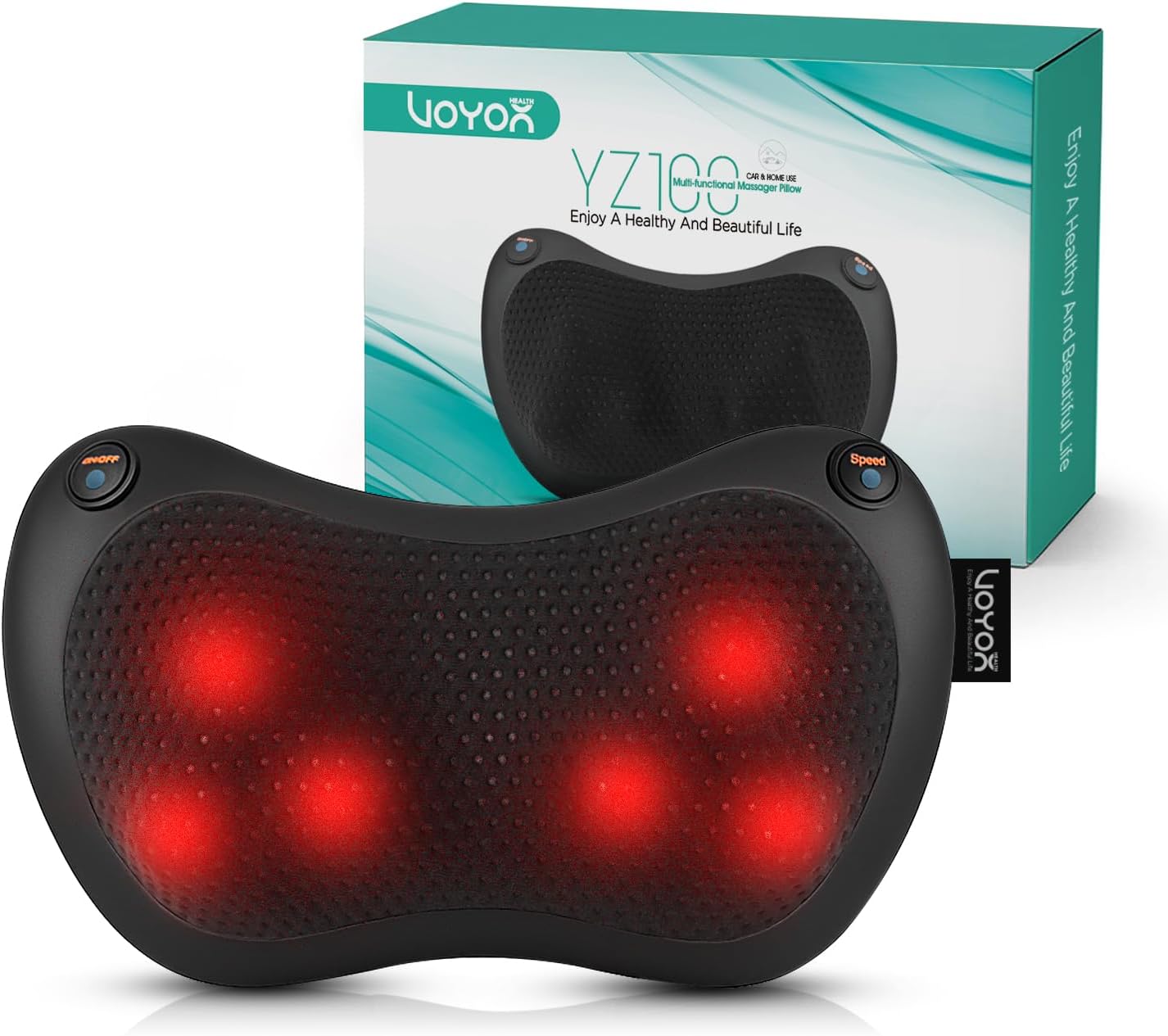 VOYOR-HEALTH Shiatsu Neck and Back Massager with Heat - 3D Kneading Deep Tissue Massage Pillow for Lower Back, Shoulder, Calf, Foot, Use at Home, Car, Office (Black)