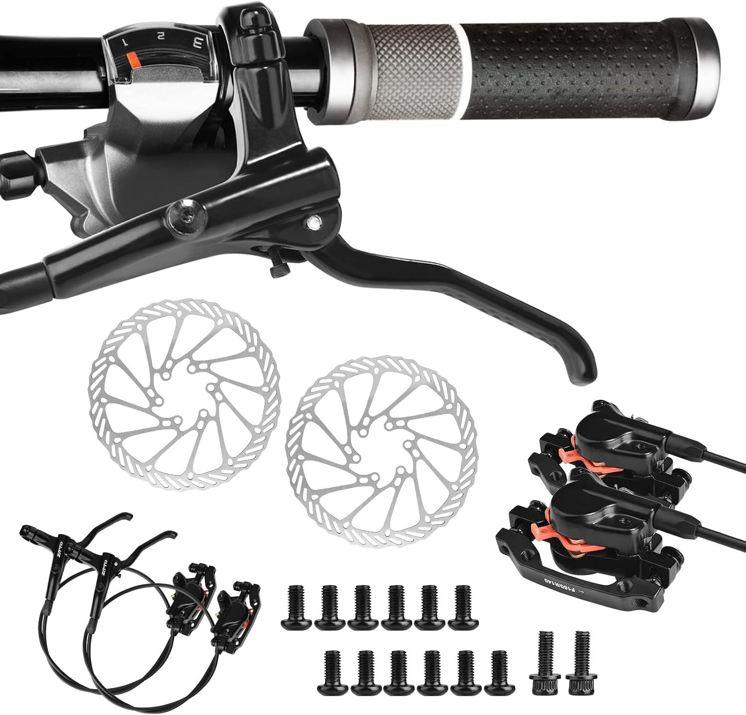 MTB Hydraulic Disc Brakes Set,Front 800mm Rear 1400mm Bicycle Hydraulic Brake Kit,Aluminum Alloy Mountain Bike Hydraulic Disc Brake Levers with Universal is/PM Adapter for MTB Bilateral Brake