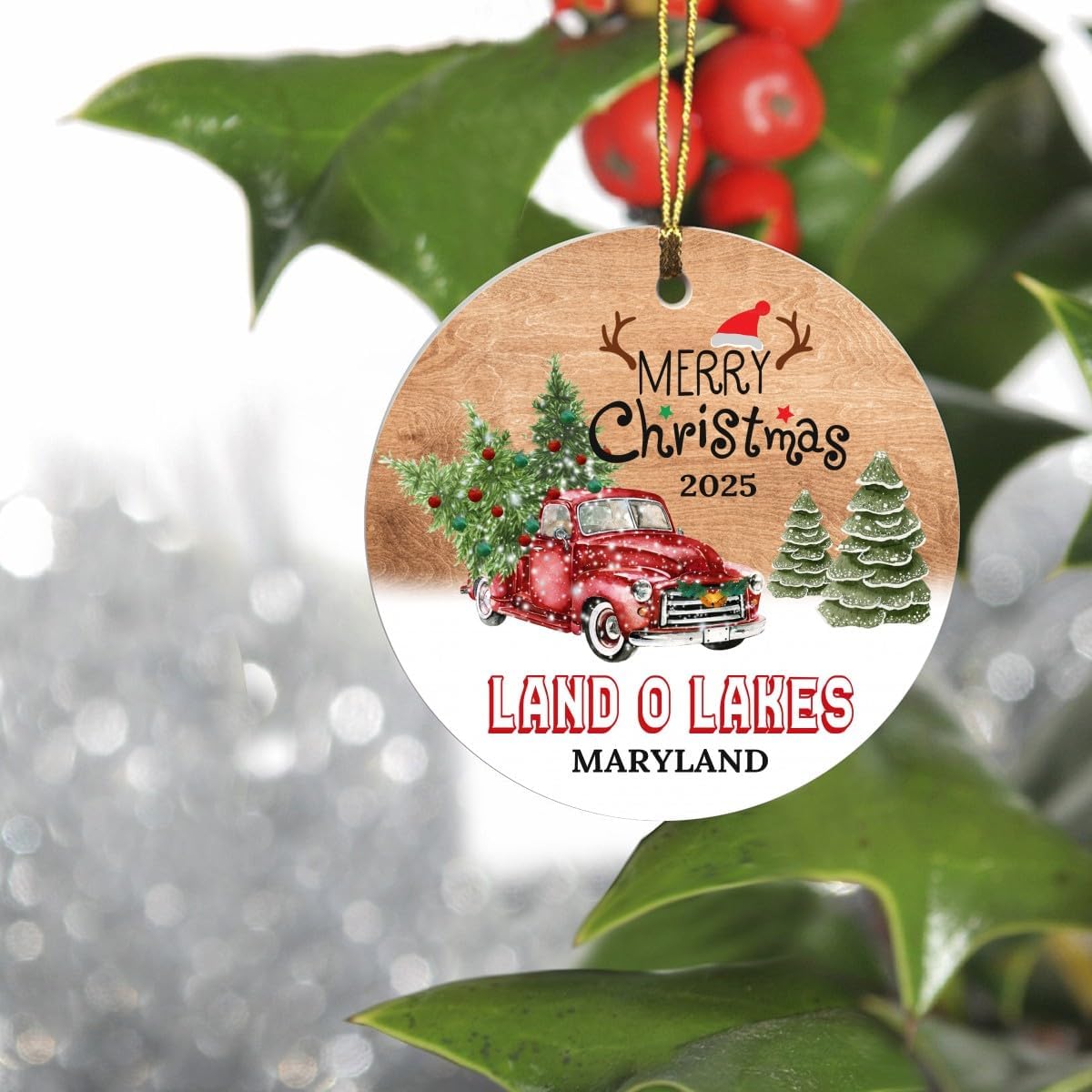 Christmas Tree Ornaments 2025 - Land-O-Lakes Maryland Ornament Hometown Custom City State - Keepsake Gift Ideas Land-O-Lakes MD Ornament 3" for Friend and Housewarming