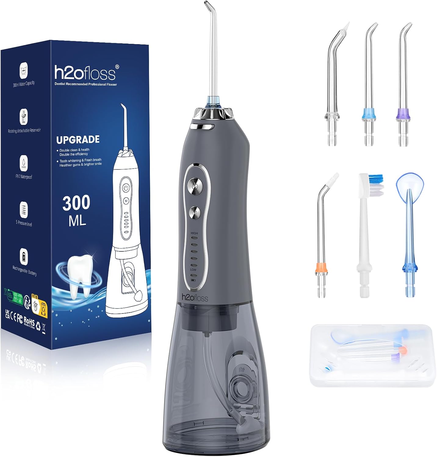 H2ofloss Water Dental Flosser Teeth Pick, Cordless Portable Oral Irrigator
