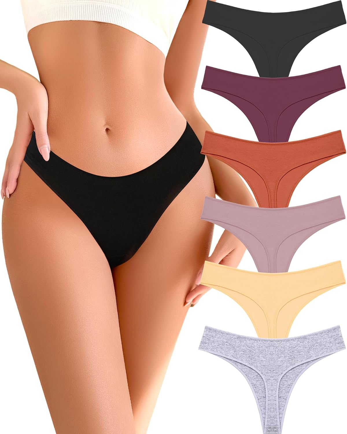 READY TO LOVE Cotton Underwear Women 6 Pack Sexy Breathable Thongs Panties