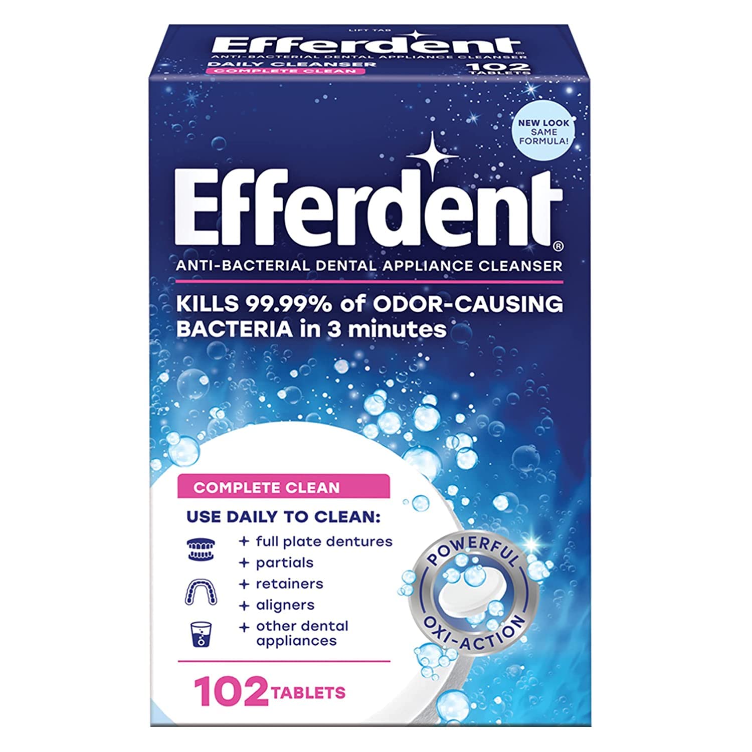 Efferdent Denture Cleanser Tablets, Complete Clean, 102 Tablets | Pack of 2