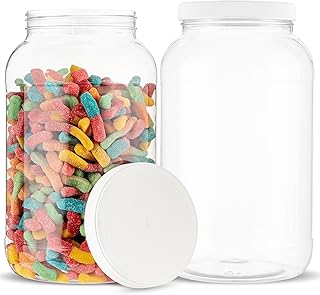 kitchentoolz 1 Gallon Clear Plastic Jar - Large Wide Mouth Container with Airtight Lid - Big Canister Cylinder PET Jug - Made in USA - Pack of 2