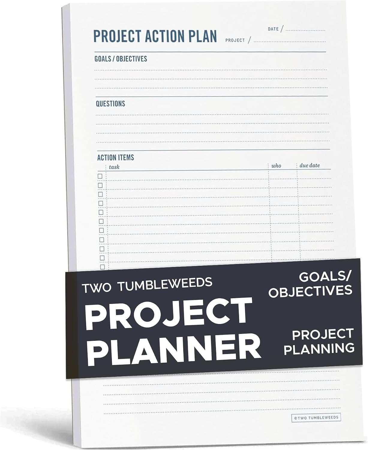 Project Planner Notepad - 7 x 10” Planning Pad for Project Management with Checklist, Action Items, Notes - Task Planner - To Do List Organizer For Work & School - 50 Sheets