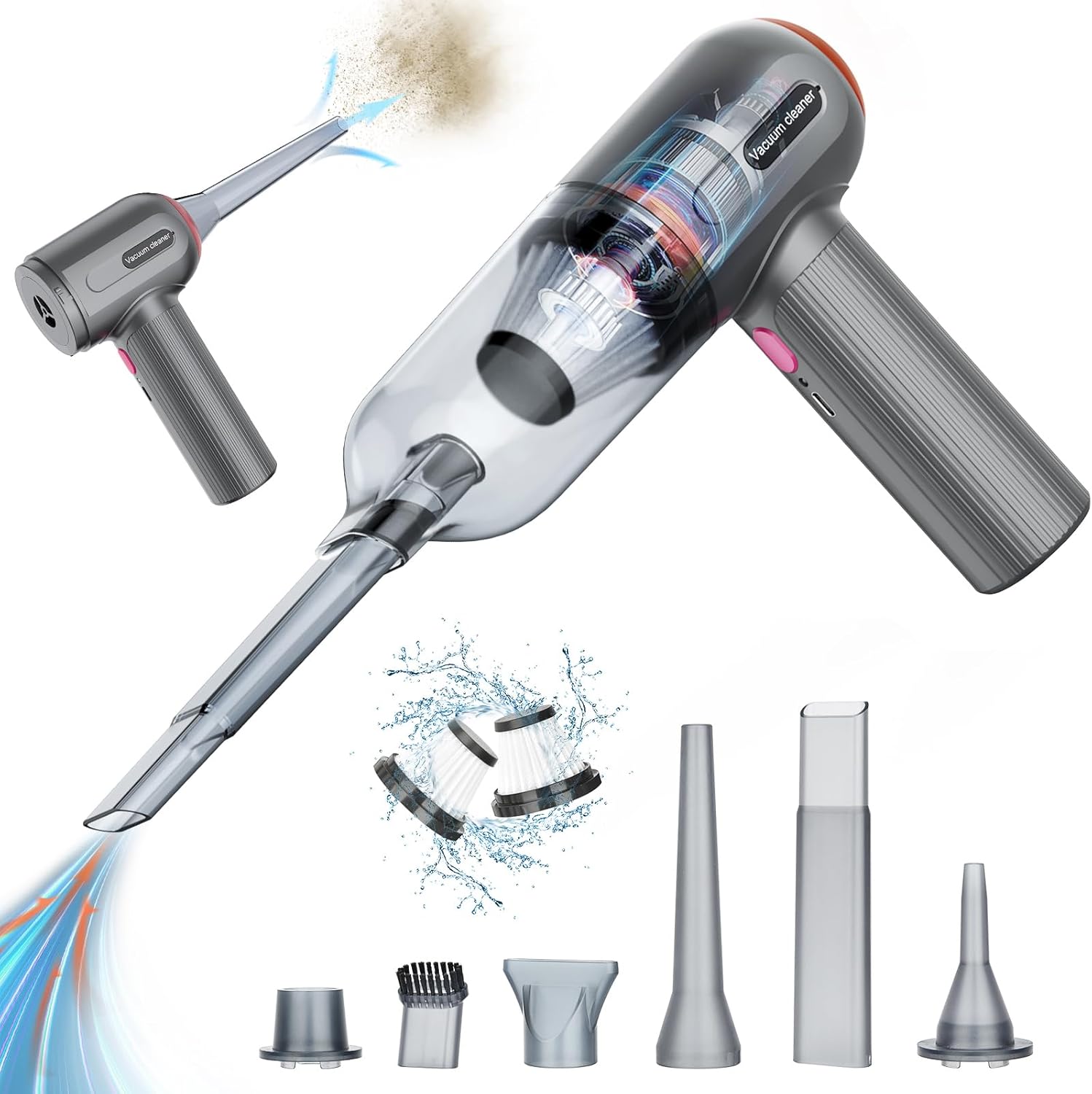 Handheld Vacuum Cordless, 9000Pa Powerful Car Vacuum Cleaner, Rechargeable Portable Lightweight Mini Vacuum Cleaner, USB Car Vacuum Cleaner Car Cleaner for Pet Hair, Car, Home, Office, Kitchen