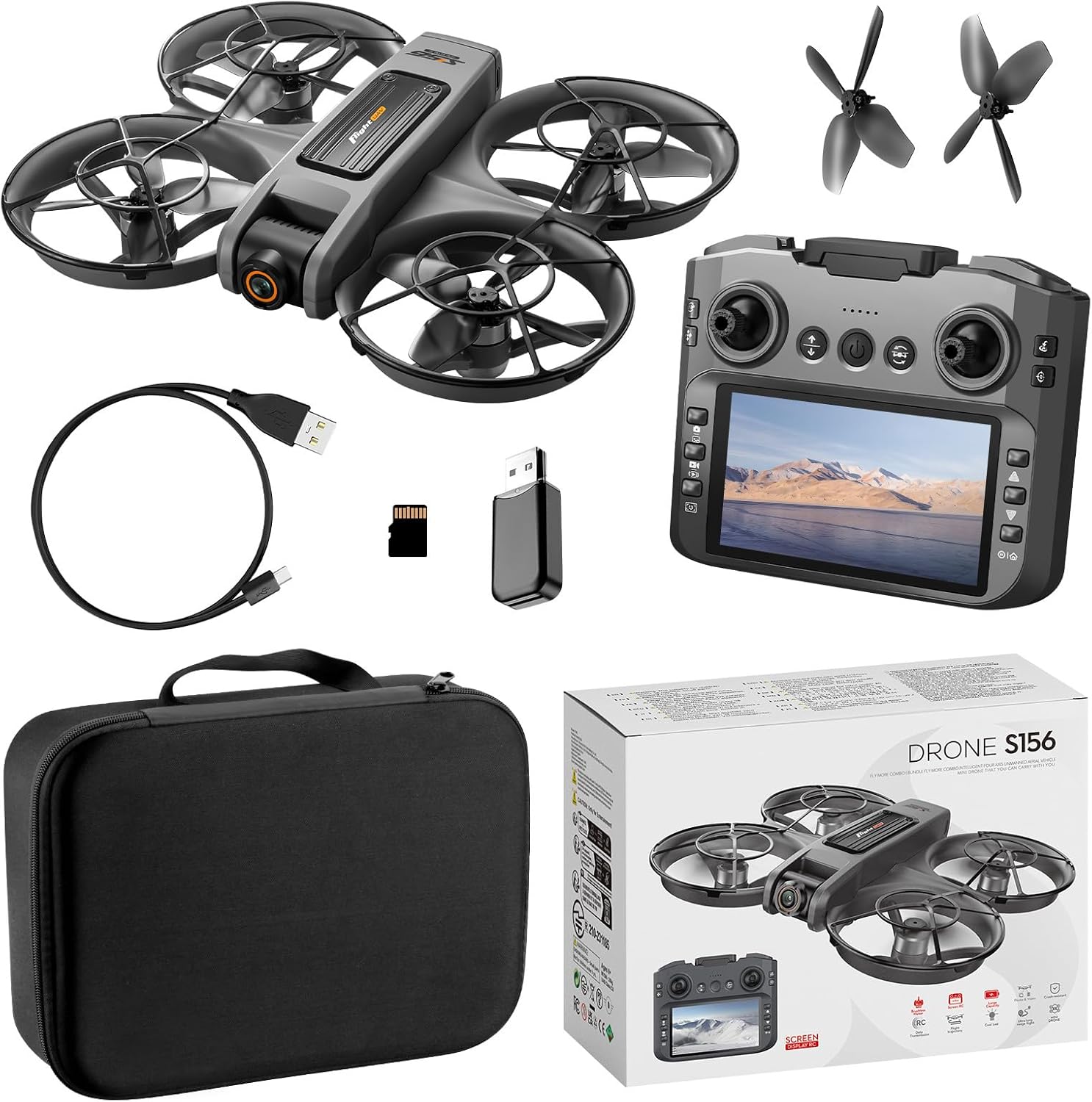 Drone with Camera for Adults, FPV HD Drones with LED Screen Controller with Brushless Motor Obstacle Avoidance Quadcopter S156 Mini Drones for Beginners, Stable Hover, One-Key Takeoff/Landing