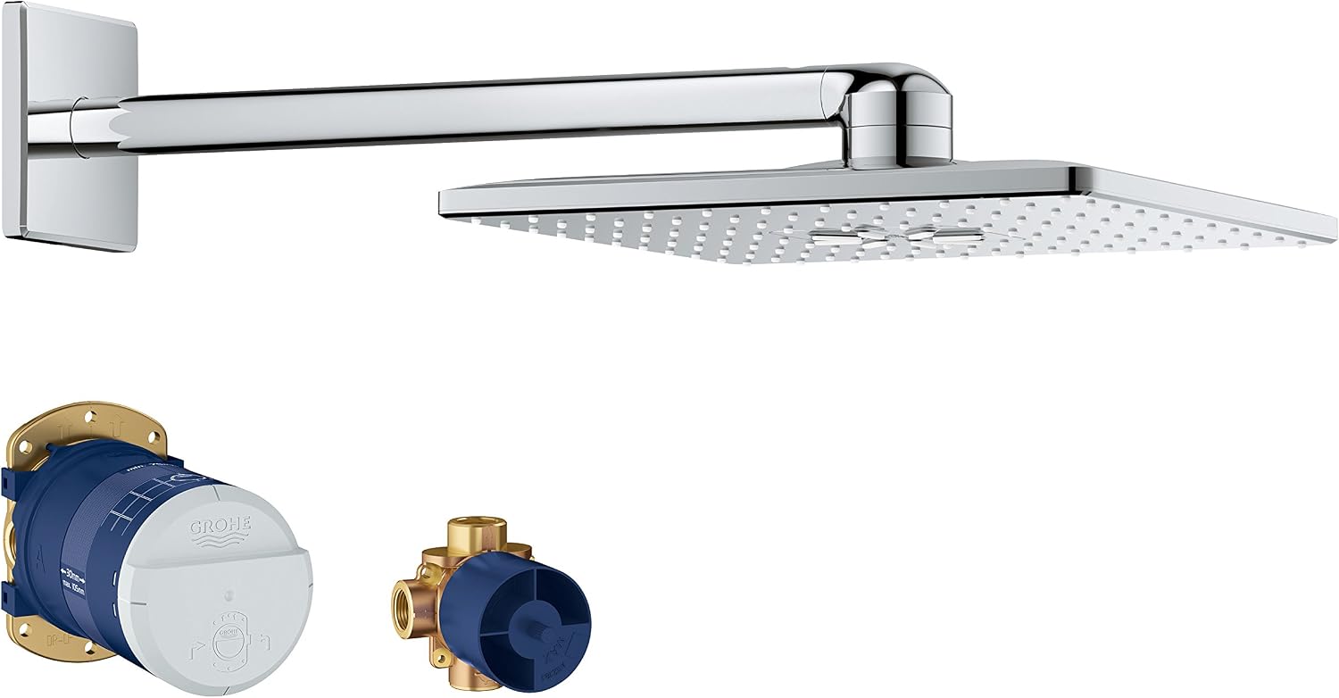 GROHE 26504000 Rain 310 Smart Active 2-Spray Cube Shower Head Set, Starlight Chrome