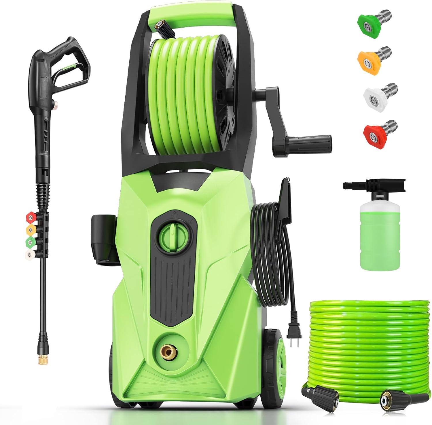 Electric Pressure Washer 5000 PSI 2.8 GPM Power Washers Electric Powered with 33ft Pressure Hose, 4 Nozzle and Foam Cannon, powerwashers for Home, Cars, Fences, Patio, Upgraded Green