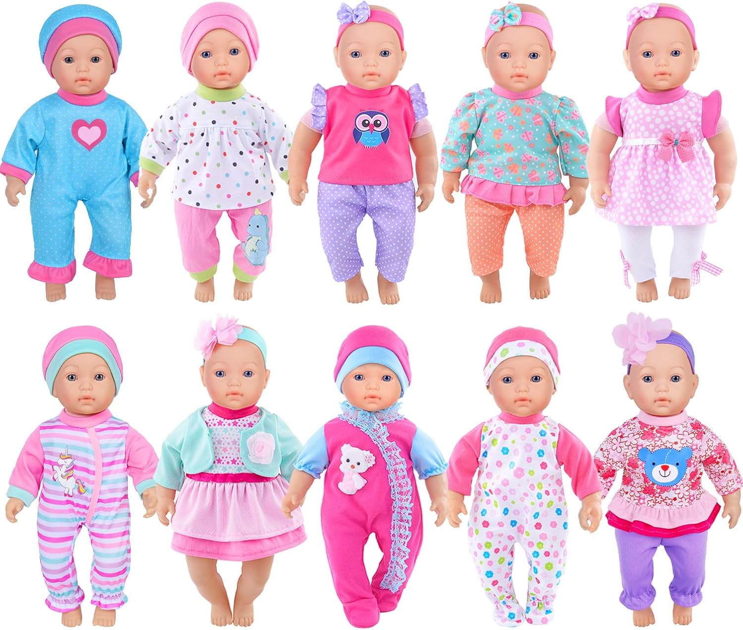 iBayda 10 Sets Doll Clothes & Accessories - Playtime Outfits with Hats and Headbands for 10/12/14 Inch New Born Baby Dolls (No Doll Included)
