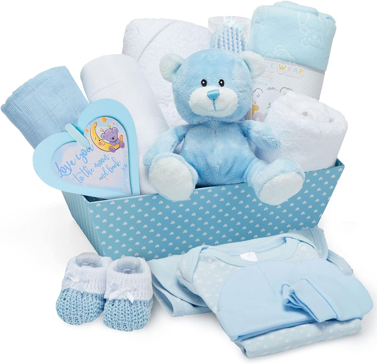 Baby Boy Hamper – 17-Piece Newborn Gift Set with Plush Teddy | Ideal for Baby Showers, Christenings & New Parents | Baby Box Shop UK
