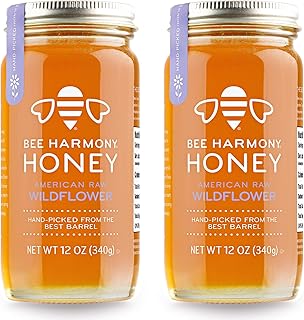Bee Harmony American Raw Wildflower Honey, 12 Ounce (Pack of 2 Jars)