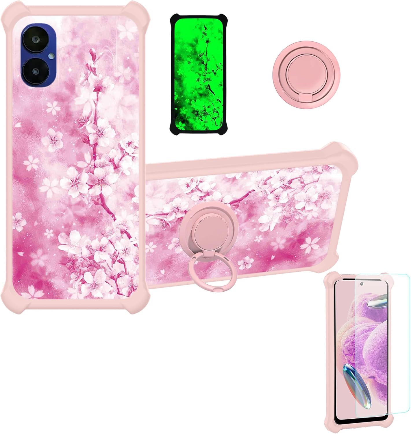Nuu A15 Case Compatible with Nuu Mobile A15 Phone Case Cover [with Tempered Glass Screen Protector][Hard PC + Soft Silicone][Ring Support] [Luminous Effect] YGF-MH