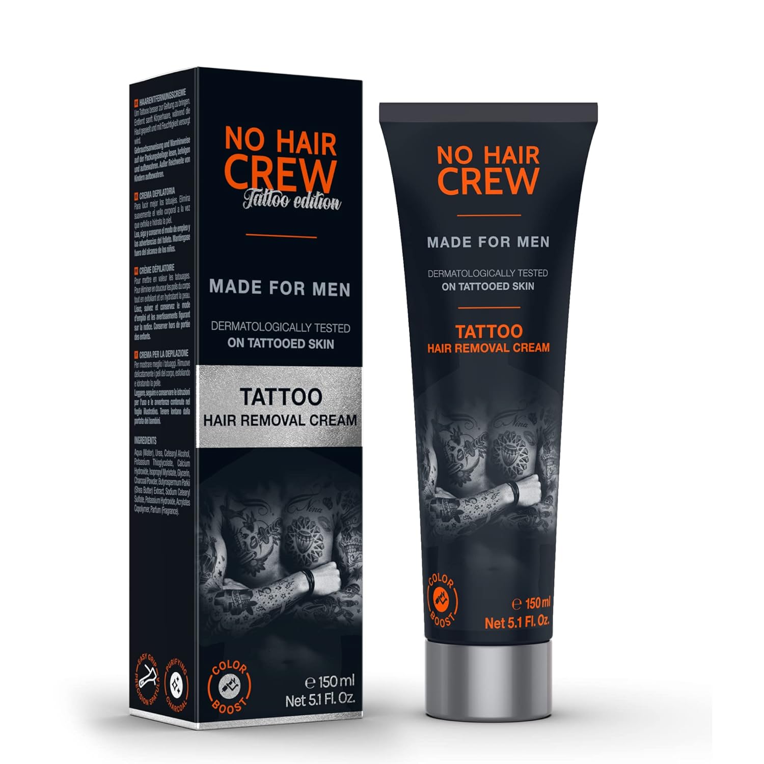 NO HAIR CREW Tattoo Edition Hair Removal Cream | Charcoal to Enhance Tattoo Colors (150 ml)