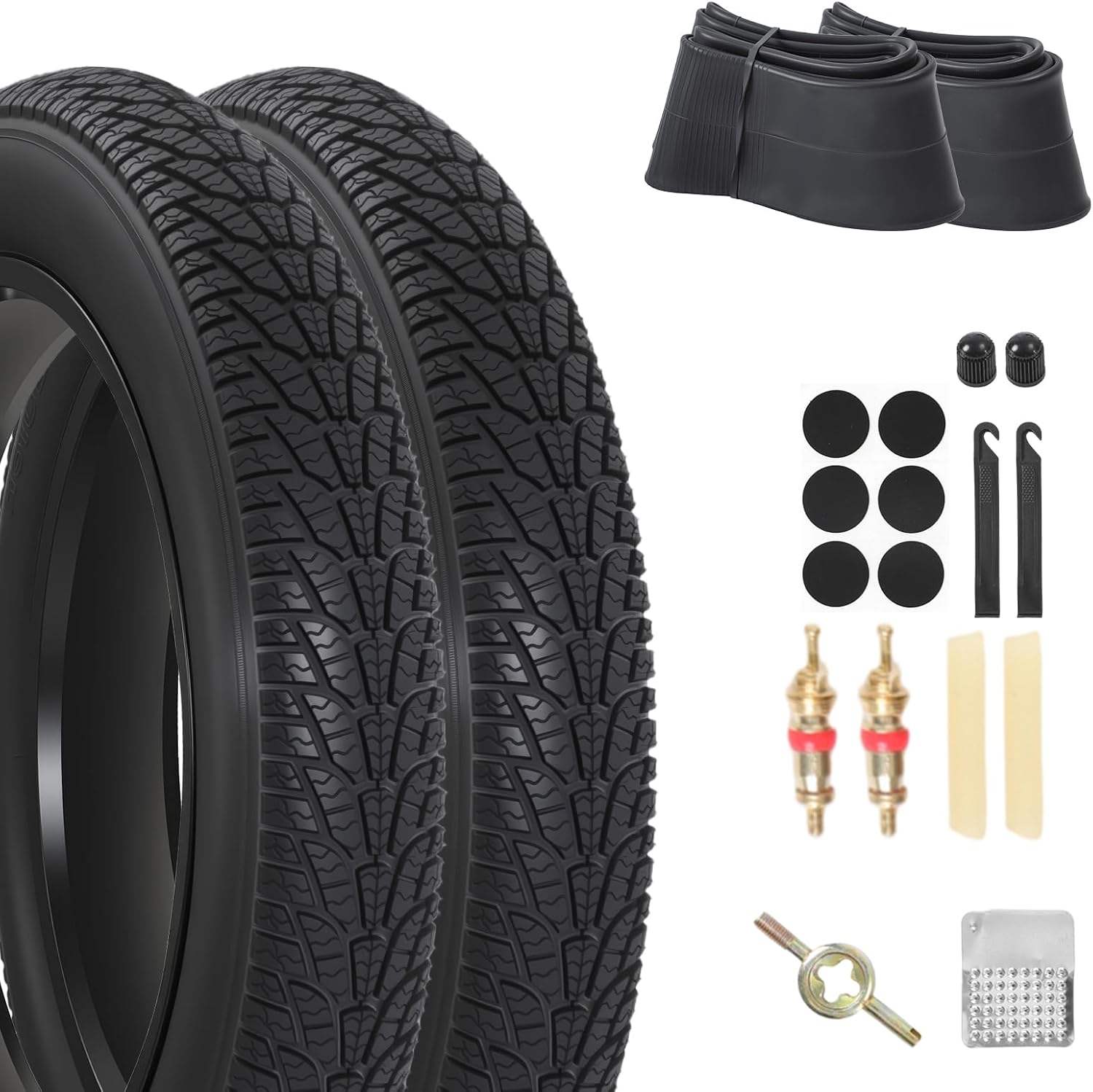20x4.0/ 20x3.0/ 26x4.0 Fat Bike Tires, 20x4/ 20x3/ 26x4 Fat Tire Tube and Bicycle Repair Tool Kit, Foldable Heavy Duty Off-Road Bike, Ebike Fat Tires Replacement Set