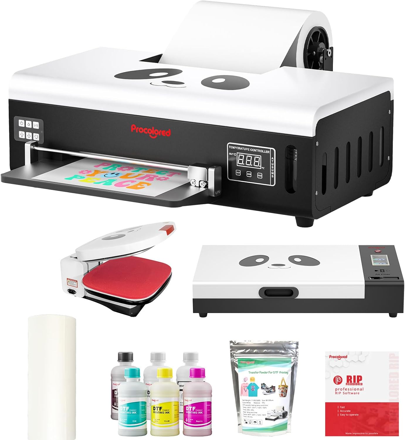 Procolored F8 A4 DTF Printer Full Bundle with Oven and Auto Heat Press，Direct to Film Printing Kit for T-Shirts, Fabrics, DIY Transfers for Home and Business Use
