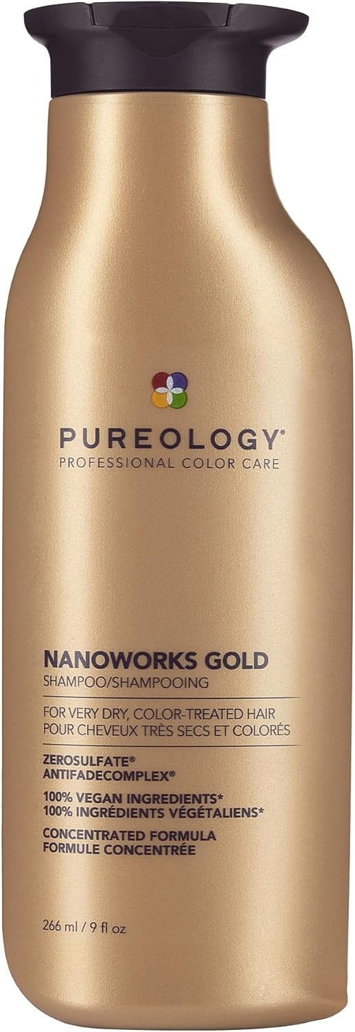 Pureology Nanoworks Gold, Shampoo, For Fine, Very Dry, Colour-Treated Hair, Renews Softness And Shine, Vegan Formulas, Sulphate Free, 266ml