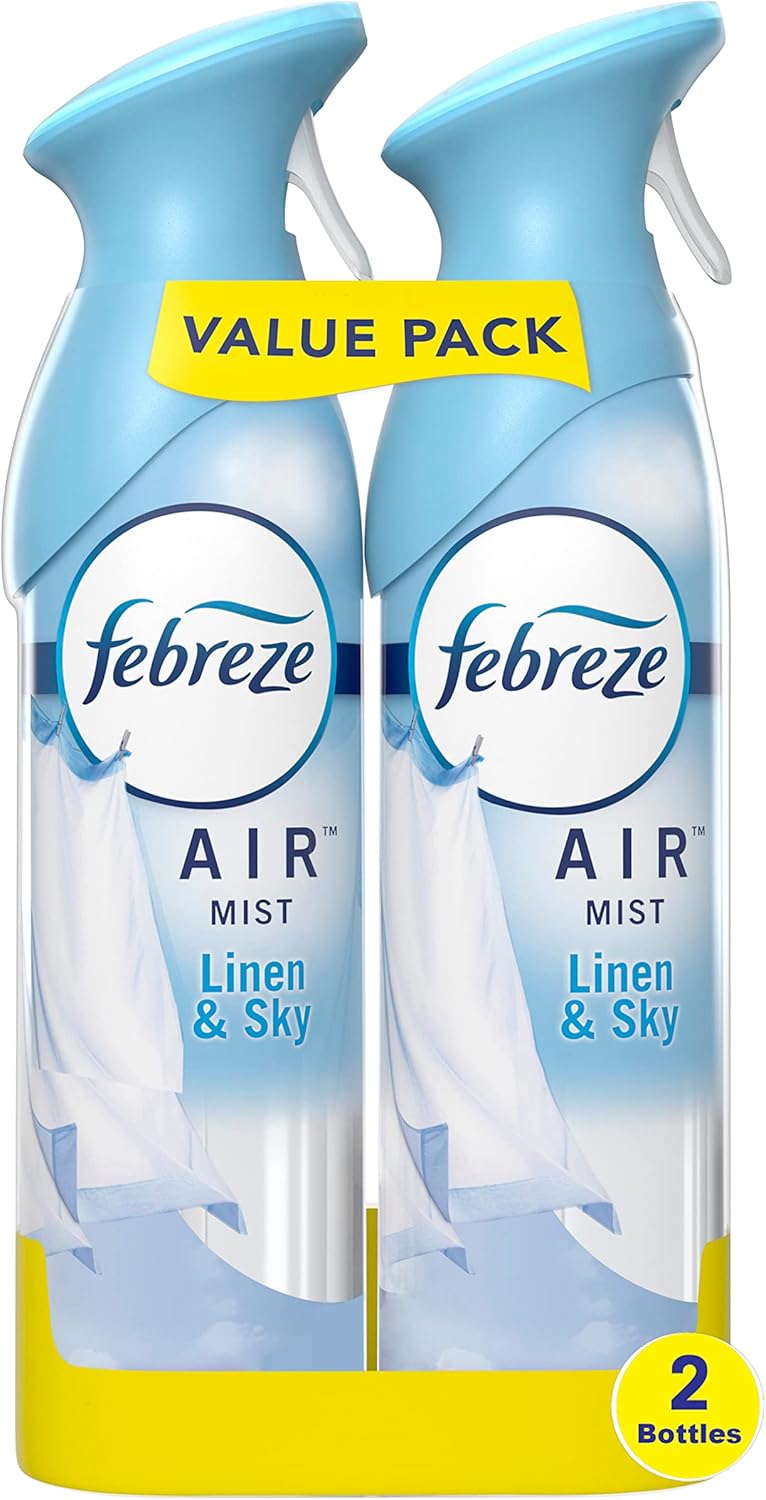 Febreze Air Mist Air Freshener Spray, Odor-Fighting Room Spray, Air Fresheners for Home and Bathroom and Kitchen, Aerosol Can, Linen & Sky Scent, 8.8oz, 2 Count