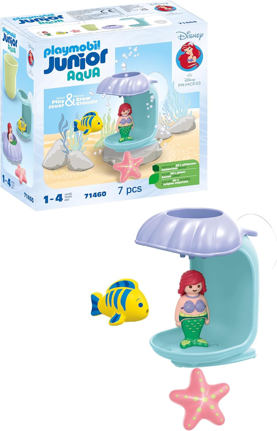Playmobil 71460 JUNIOR AQUA & Disney: Ariel's Shell Shower, for toddlers, made from over 90% plant-based plastics, indoor and outdoor water toy, fun role-play, playsets for children ages 12 months+