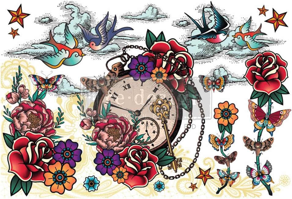 CECE Inked Flash Rub on Transfers for Furniture Vintage Rub on Transfers Stickers for Crafts Classic Spring Summer Flowers Decoration Transfers for Home Office Scrapbooking Envelope Wood DIY Craft